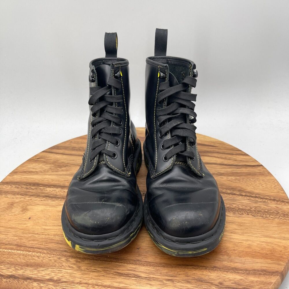 Dr. Martens 1460 8-Eye Boots Womens Size 7 Black Lava Yellow Combat Smooth - Picture 2 of 9